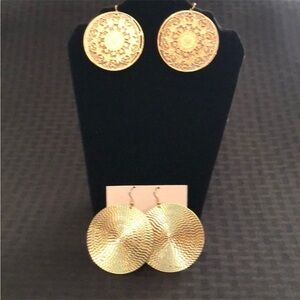 Set of Elegant Gold Earrings with bold textures. Pierced.